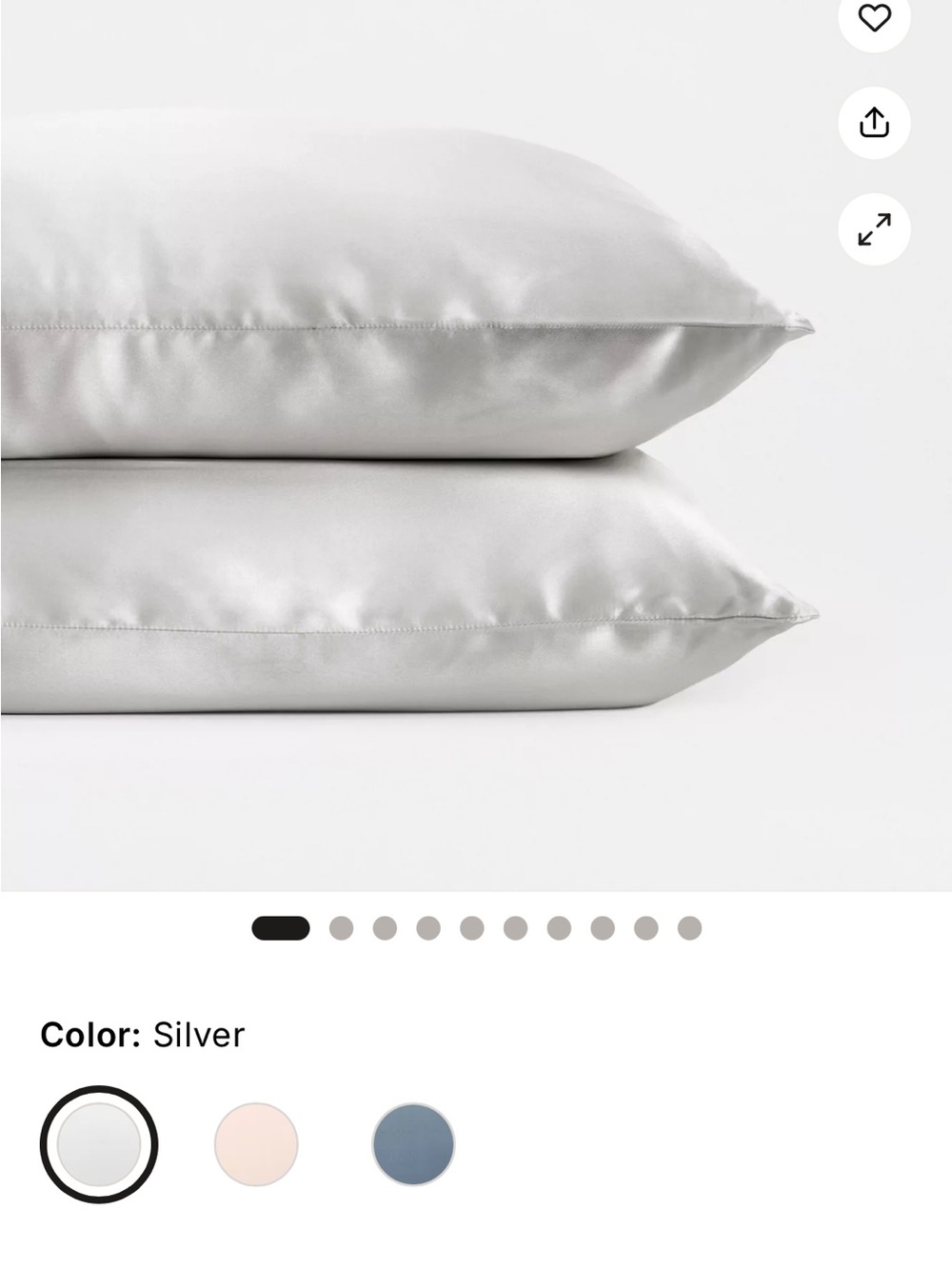 Set of 2 king size gray/silver Mulberry silk pillowcases.
